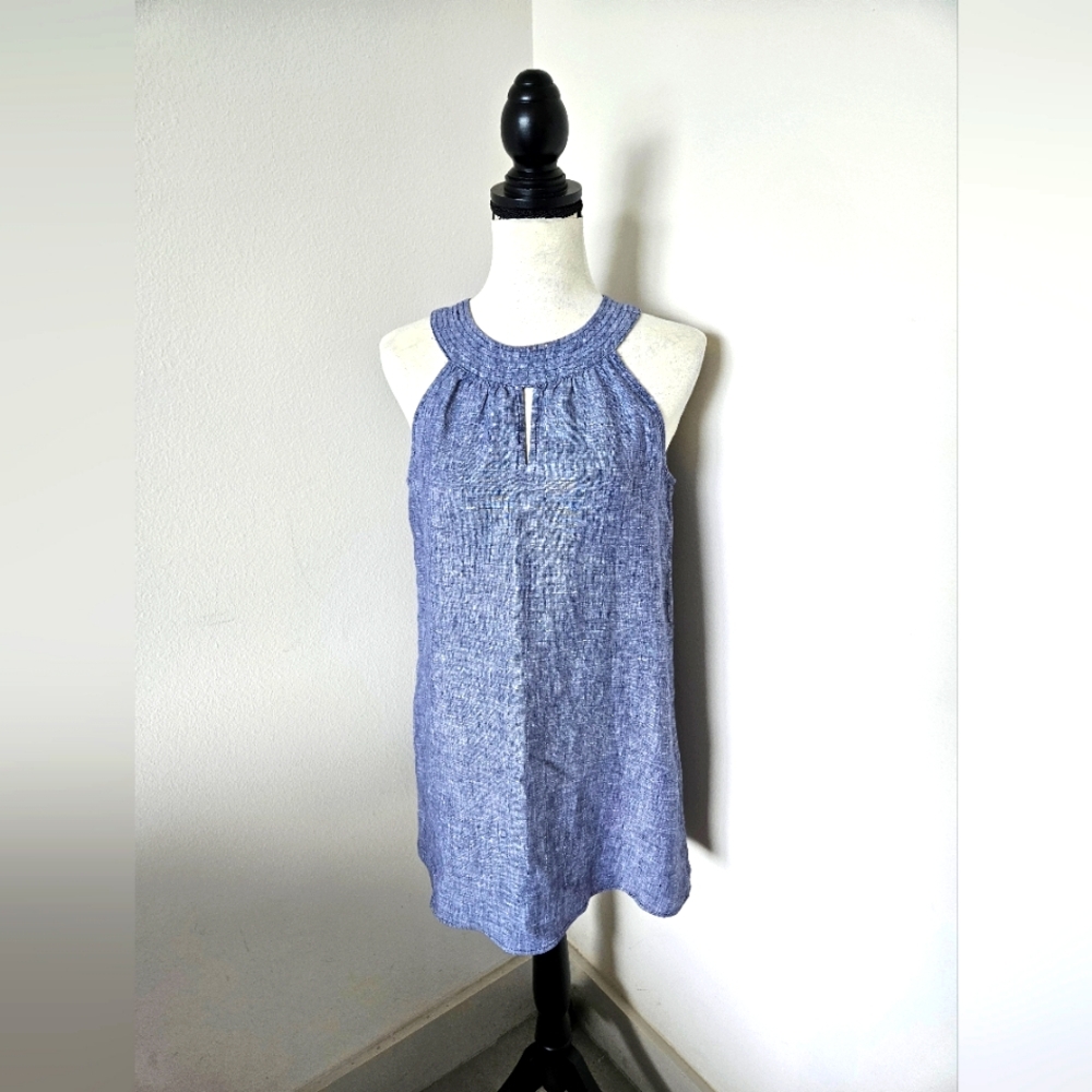 ☀️St Tropez west linen blue mini dress sleeveless ☀️ size small